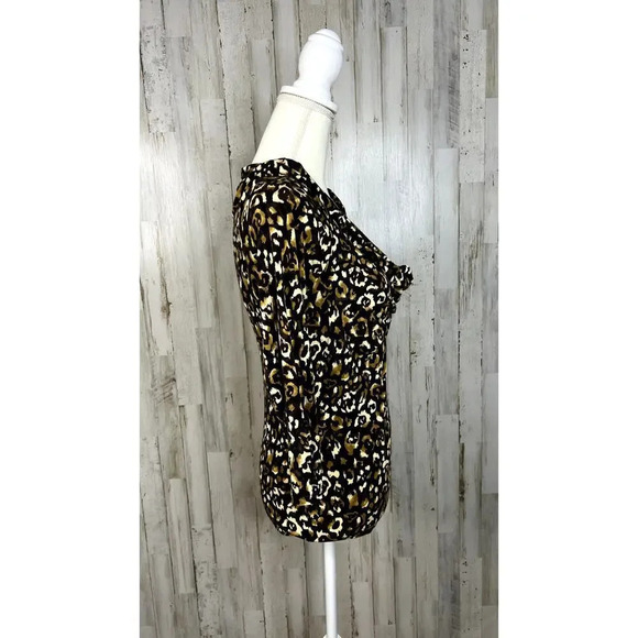Micheal Kors Women's Small‎ Leopard Print Faux Wrap Long Sleeve V-Neck Blouse - Picture 5 of 5
